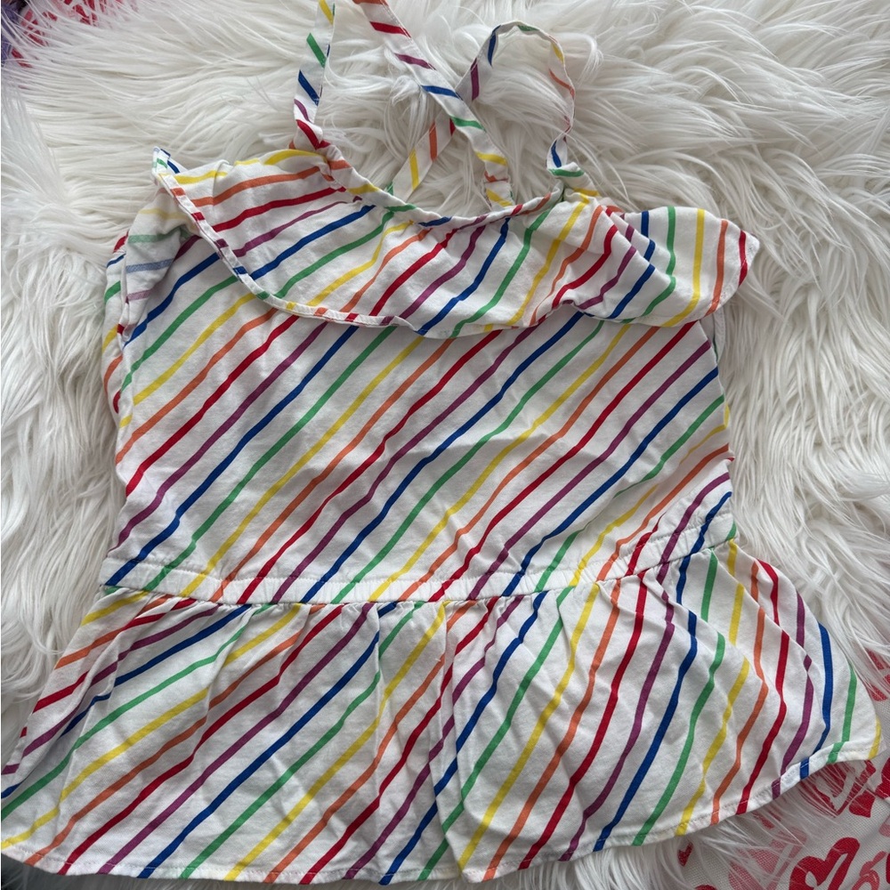 Lands' End white and rainbow tank - girls size 10/12 L